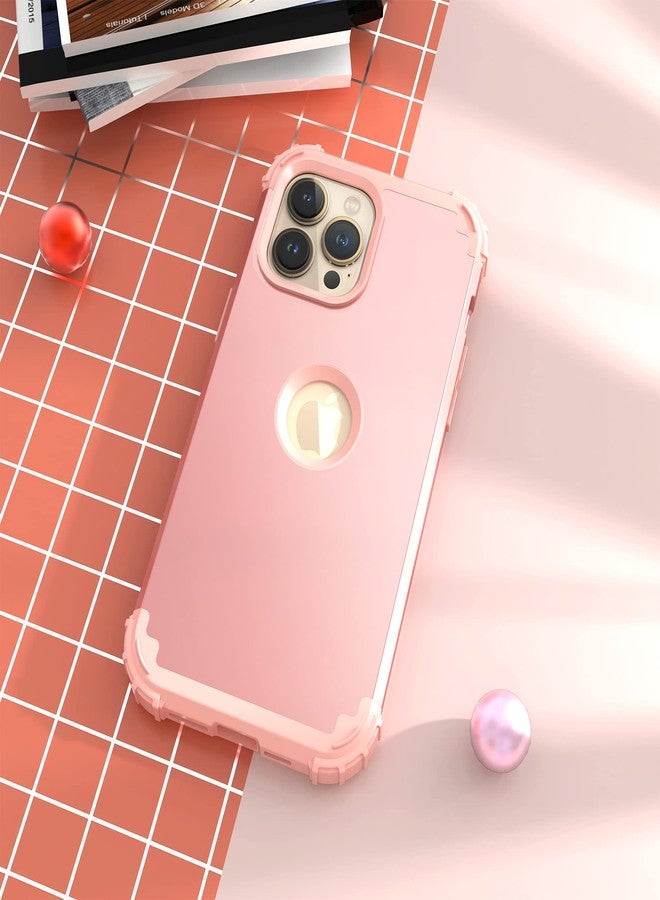 اي دي ويل جراب IDweel لهاتف iPhone 15 Pro Max مع واقي شاشة للنساء، 3 في 1 مقاوم للصدمات، نحيف، هجين، متين، مصنوع من البولي كربونات الصلب، مع حواف من السيليكون الناعم، لون ذهبي وردي - Image 3