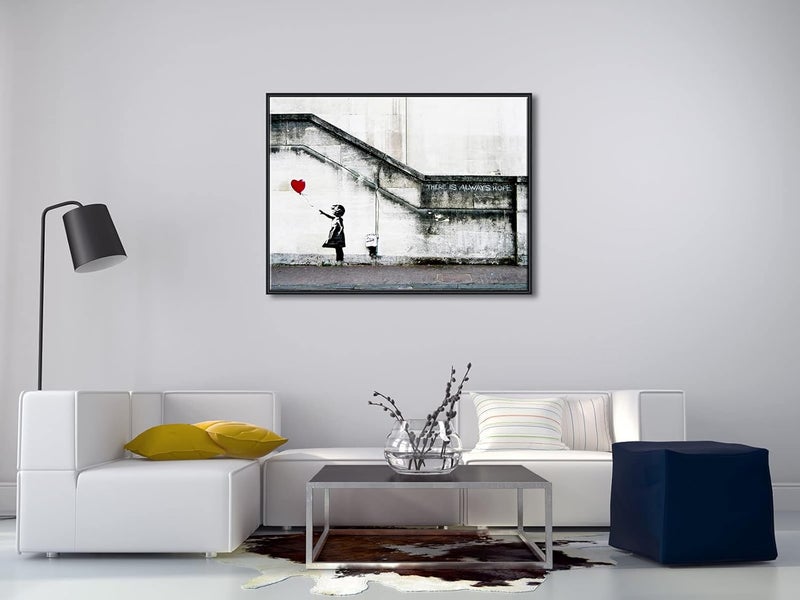 Pyradecor Black Framed Large Banksy Grafitti Girl with Red Balloon Grey Love Pictures Paintings Canvas Prints Artwork for Living Room Bedroom Home Office Decorations - Image 4