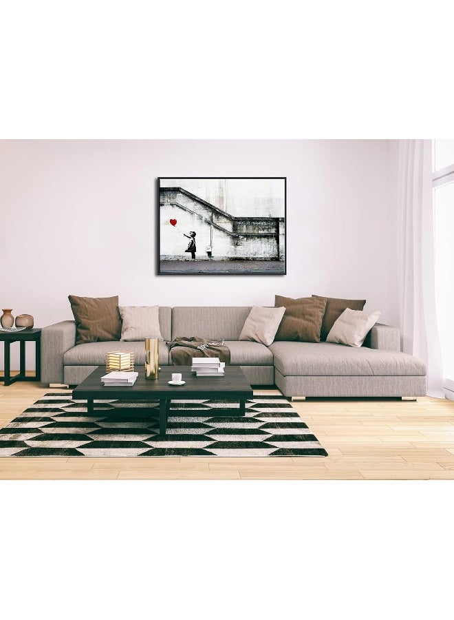 Pyradecor Black Framed Large Banksy Grafitti Girl with Red Balloon Grey Love Pictures Paintings Canvas Prints Artwork for Living Room Bedroom Home Office Decorations - Image 3