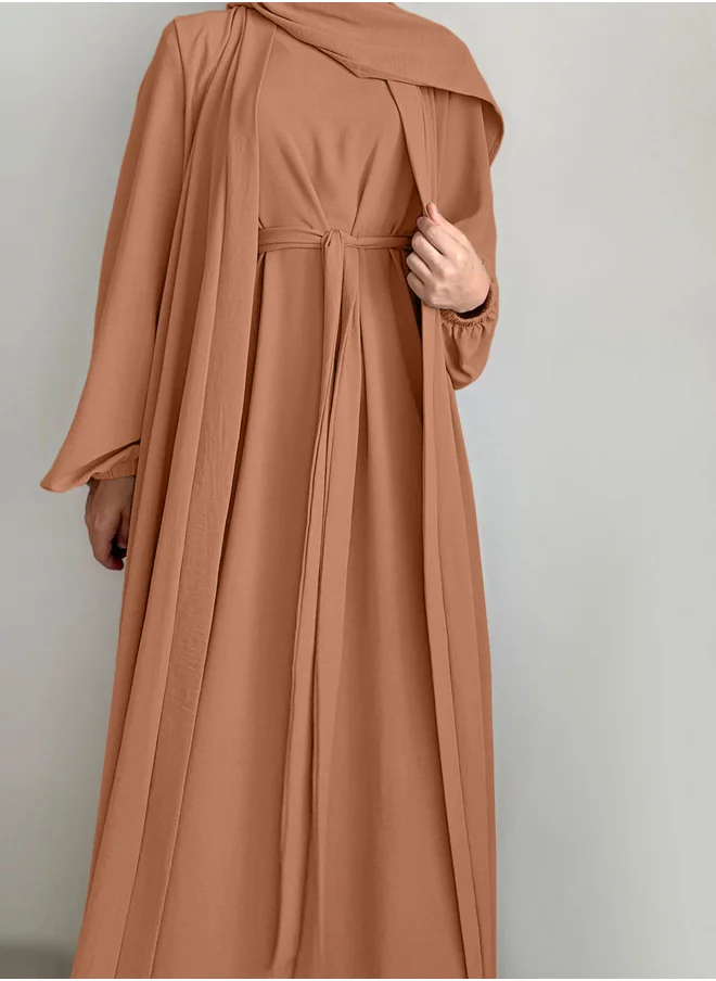 Take Two Take Two Women Solid Long Sleeve Front Open Abaya with Inner Dress