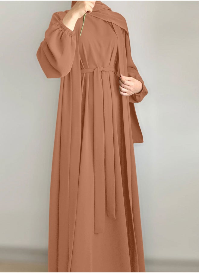 Take Two Take Two Women Solid Long Sleeve Front Open Abaya with Inner Dress  - Image 4