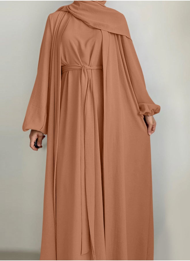 Take Two Take Two Women Solid Long Sleeve Front Open Abaya with Inner Dress  - Image 5
