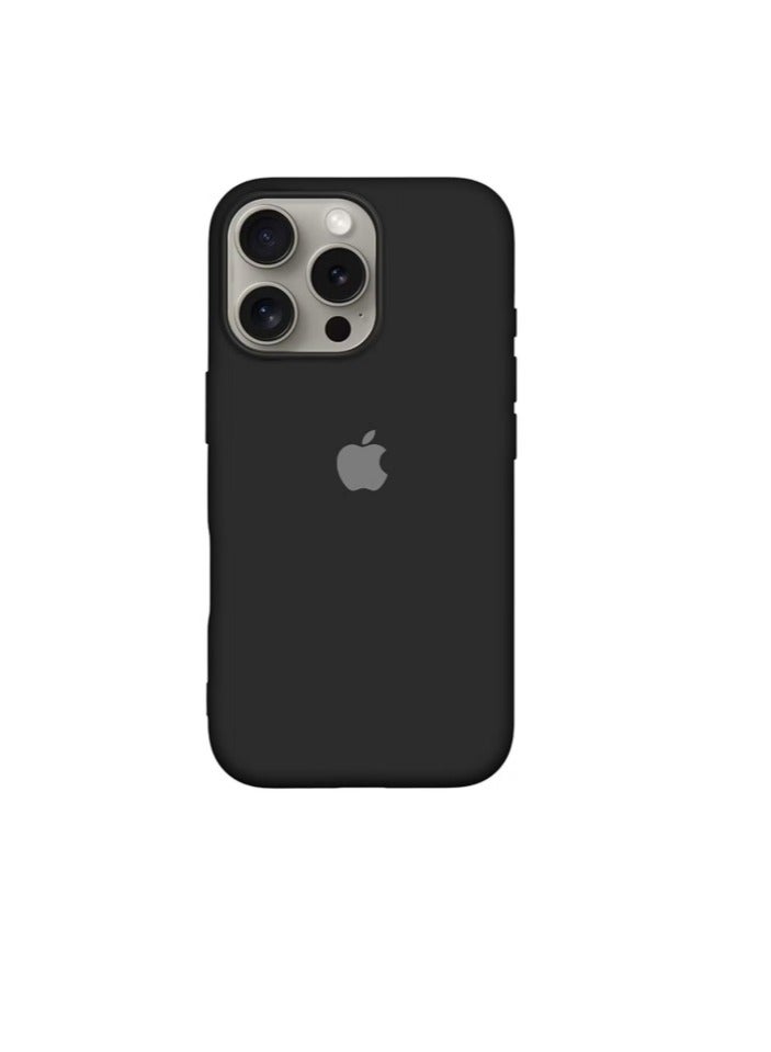 جراب سيليكون سائل لهاتف iPhone 16 Pro، جراب حماية كامل للجسم ناعم الملمس، جراب مضاد للخدش والصدمات مع بطانة من الألياف الدقيقة (أسود)