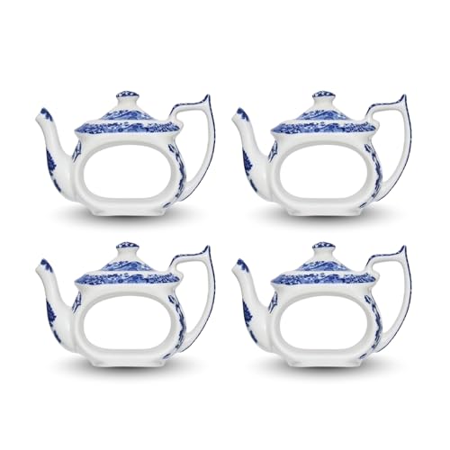 Spode Blue Italian Napkin Rings - Set of 4, Teapot Shaped Blue & White Table Accents for Dining Room Decor - Decorative Napkin Holders for Tableware & Seasonal Place Settings - Image 1