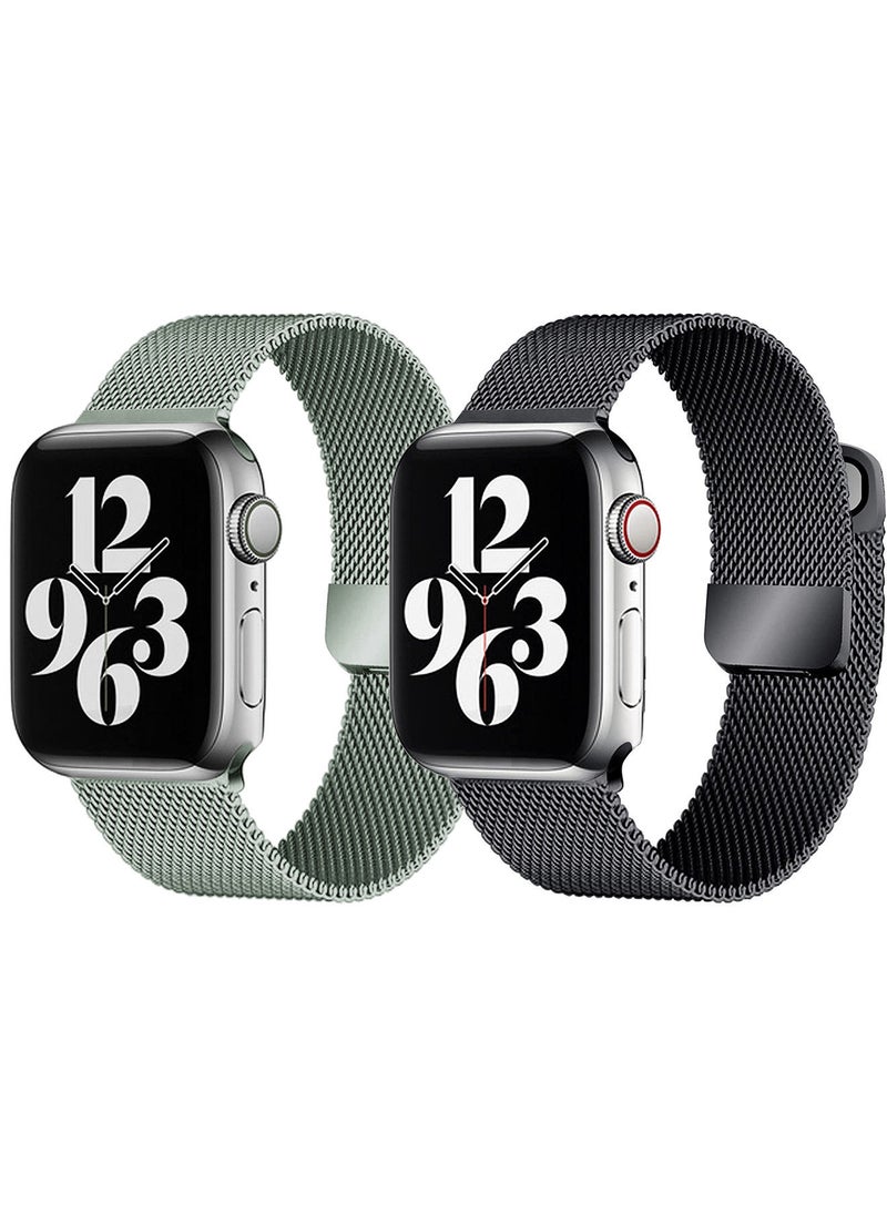 YOMNA - [set of 2] YOMNA Magnetic Metal Milanese Loop Band Compatible with Apple Watch Band 42mm 44mm 45mm 49mm, Mesh Strap Replacement for iWatch Series Ultra SE 8 7 6 5 4 3 2 1 (Matte Gray/Gray) - Image 1
