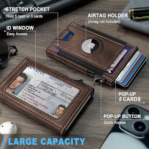 miyozi Airtag Wallet for Men Slim Pop Up Credit Card Holder RFID Blocking Mens Minimalist wallet for 79 Cards ID Window with Gift Box - Image 3