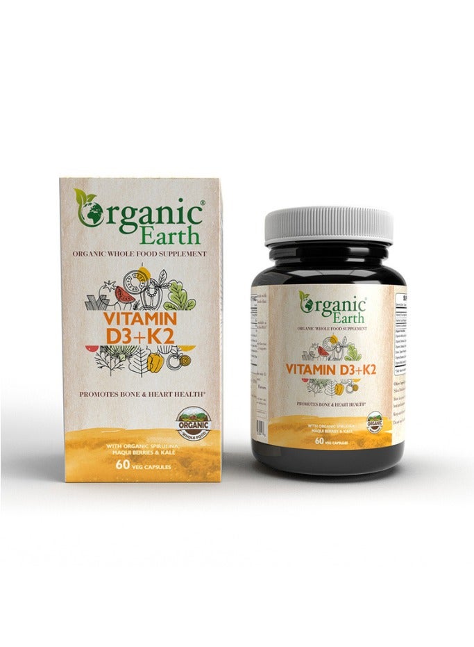 Organic Earth Vitamin D3 + K2 – 60 Capsules, Bone Strength & Immune Support Formula - Image 1