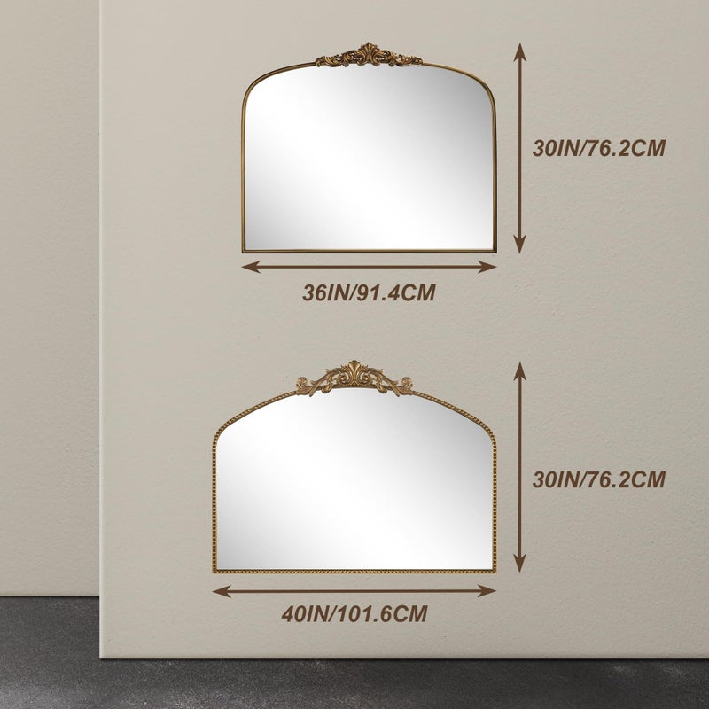 Wemily 40"x30" Gold Large Antique Mirror, Vintage Baroque Mirror with Ornate Beaded Frame for Home Decor - Living Room, Entryway, Bathroom, Fireplace - Image 4