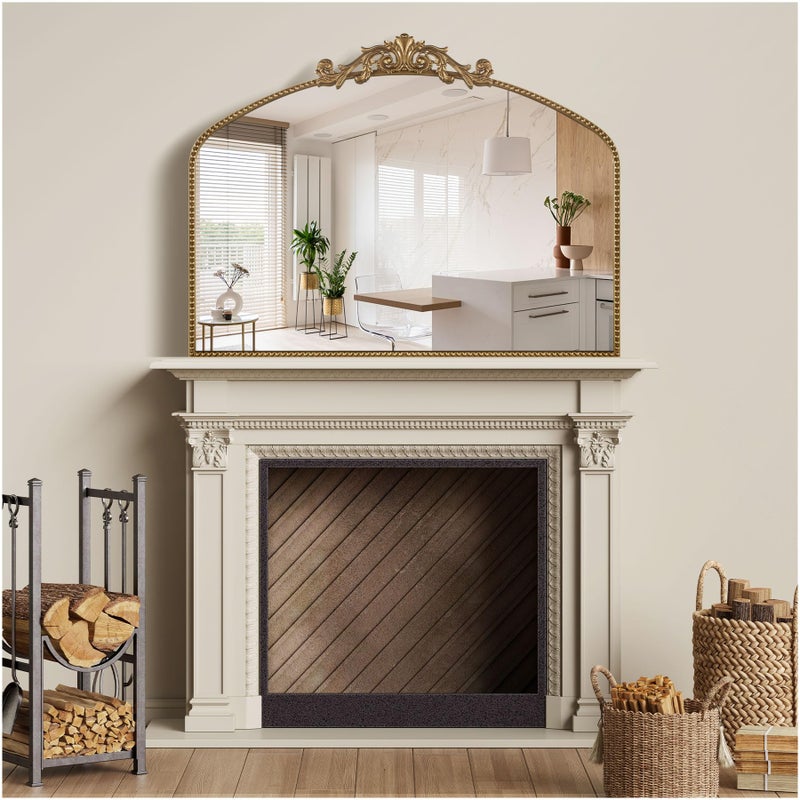 Wemily 40"x30" Gold Large Antique Mirror, Vintage Baroque Mirror with Ornate Beaded Frame for Home Decor - Living Room, Entryway, Bathroom, Fireplace - Image 2