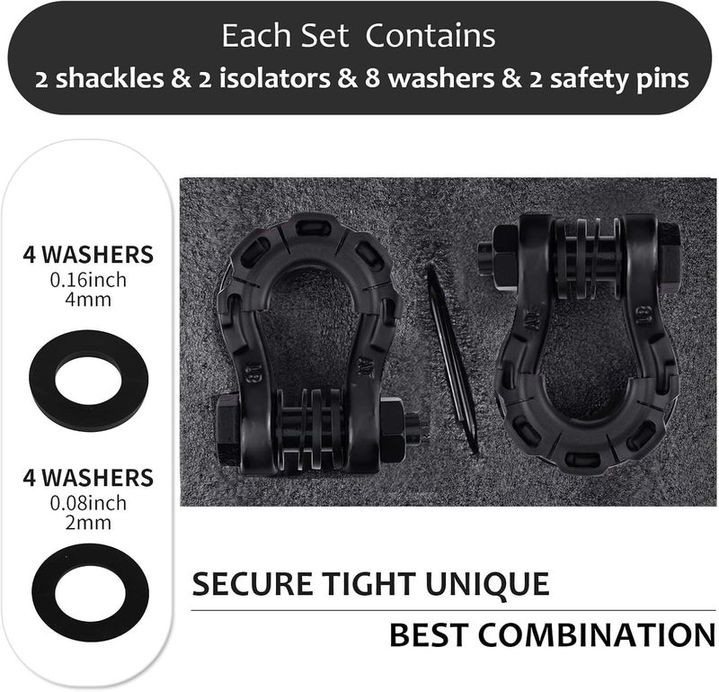 AMBULL Shackles Upgrade 3/4" D Ring Shackle (2 Pack) 70,000 lbs Break Strength with 7/8" Pin, Isolator and Washer Kits for Use with Tow Strap, Winch, Off-Road Truck Vehicle Recovery, Black - Image 4