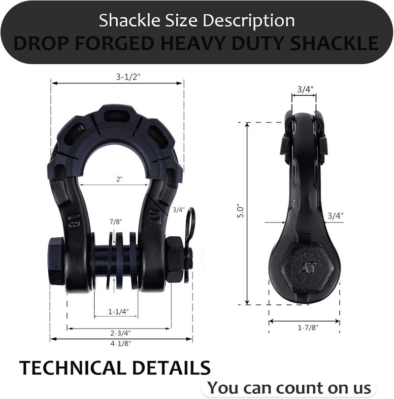 AMBULL Shackles Upgrade 3/4" D Ring Shackle (2 Pack) 70,000 lbs Break Strength with 7/8" Pin, Isolator and Washer Kits for Use with Tow Strap, Winch, Off-Road Truck Vehicle Recovery, Black - Image 3