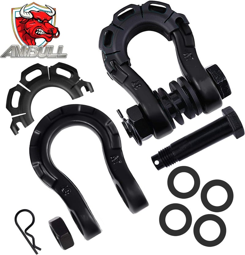 AMBULL Shackles Upgrade 3/4" D Ring Shackle (2 Pack) 70,000 lbs Break Strength with 7/8" Pin, Isolator and Washer Kits for Use with Tow Strap, Winch, Off-Road Truck Vehicle Recovery, Black - Image 2