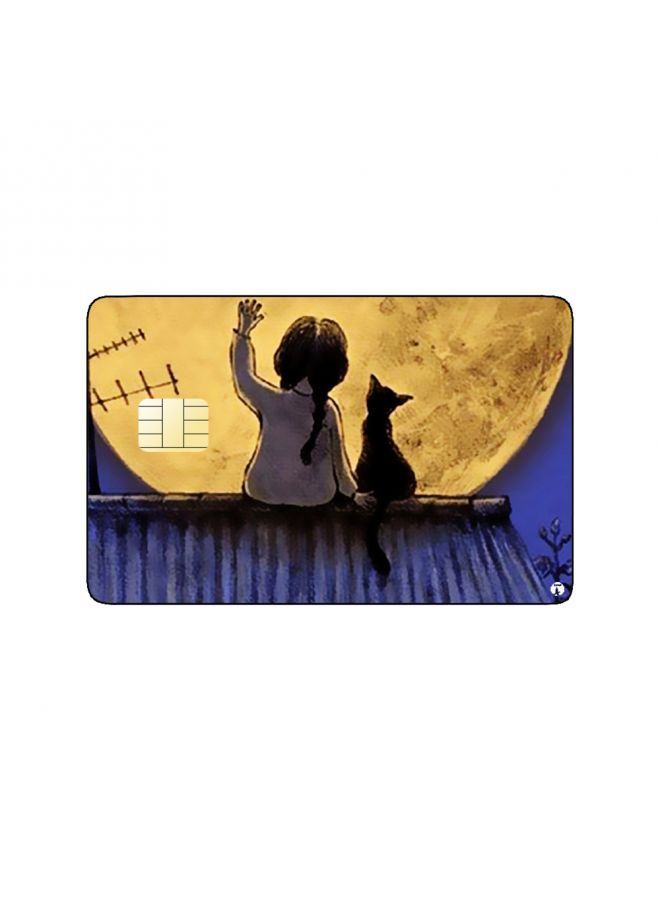 RKN PRINTED BANK CARD STICKER Cute Girl Drawing With Cat On Roof - Image 2