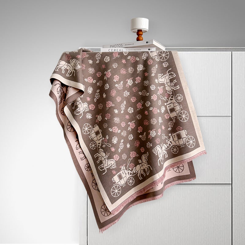 2025 Foreign Trade Scarf Autumn and Winter Versatile Long Scarf Imitation Cashmere Floral Carriage Shawl Wholesale Scarf - Image 1