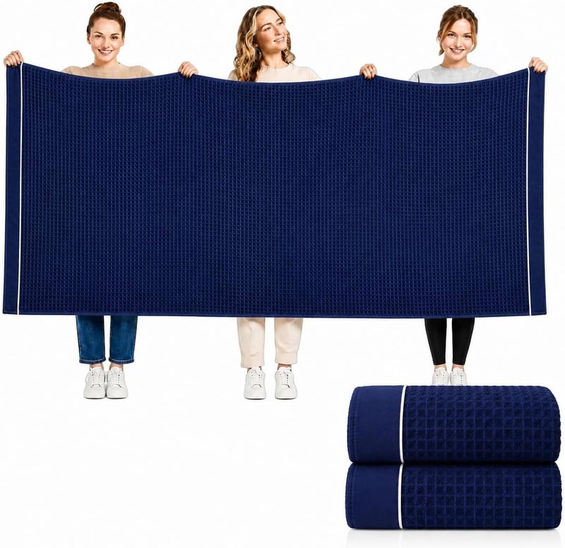 DONETELLA Bath Sheet (2 Piece, 90x180 cm) – Microfiber 310 GSM Waffle Weave Ultra Soft & Highly Absorbent Quick Dry Large Bath Sheet, Lightweight Solid Bath Sheet for Bathroom, Gym, Spa & Travel. - Image 1