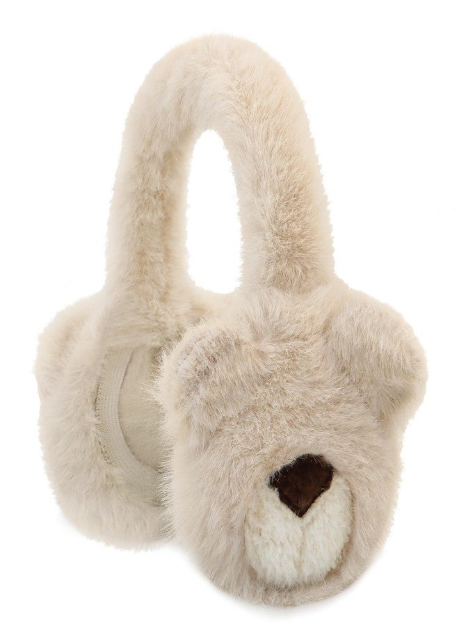 POMIJIAN Kids Winter Ear Muffs Fuzzy Foldable Earmuffs Girls Soft Fluffy Ear Warmer Boys Toddler Cute Ear Cover for Cold (B-light khaki) - Image 1