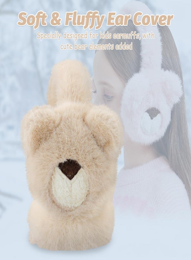 POMIJIAN Kids Winter Ear Muffs Fuzzy Foldable Earmuffs Girls Soft Fluffy Ear Warmer Boys Toddler Cute Ear Cover for Cold (B-light khaki) - Image 2