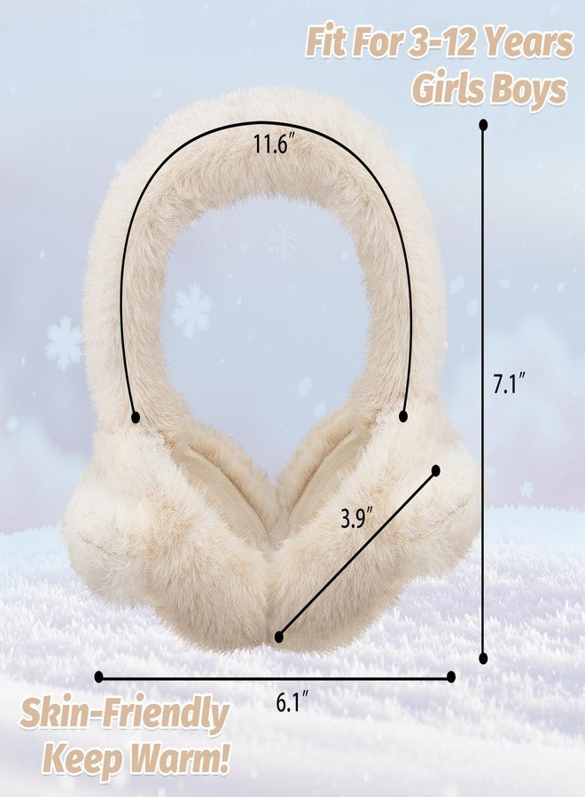 POMIJIAN Kids Winter Ear Muffs Fuzzy Foldable Earmuffs Girls Soft Fluffy Ear Warmer Boys Toddler Cute Ear Cover for Cold (B-light khaki) - Image 4