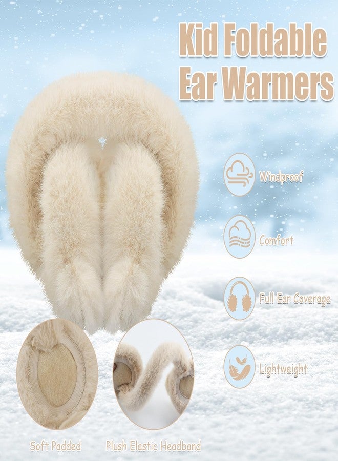POMIJIAN Kids Winter Ear Muffs Fuzzy Foldable Earmuffs Girls Soft Fluffy Ear Warmer Boys Toddler Cute Ear Cover for Cold (B-light khaki) - Image 3