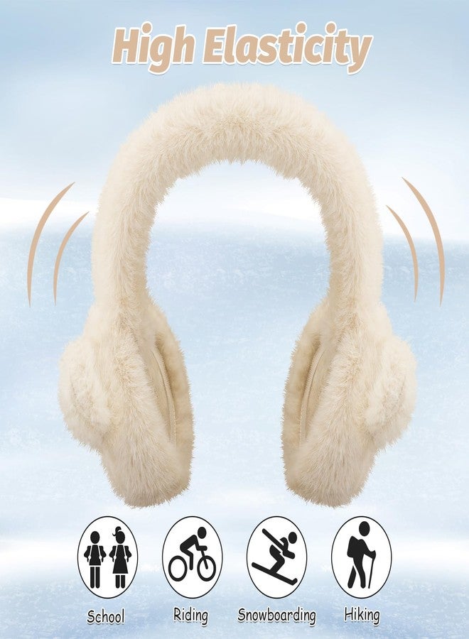 POMIJIAN Kids Winter Ear Muffs Fuzzy Foldable Earmuffs Girls Soft Fluffy Ear Warmer Boys Toddler Cute Ear Cover for Cold (B-light khaki) - Image 5