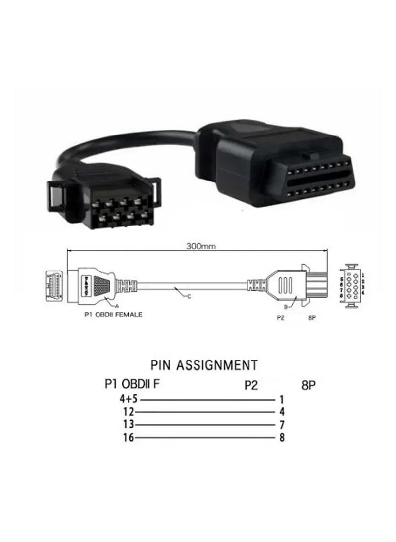 Generic OBD2 8 Pin to 16 Pin Diagnostic Adapter Cable Compatible with Volvo Fh Fh 12 Fh 16 Fl 6 Fm 10 Fm 12 Fm 7 Fm9 Truck Heavy Duty  - Image 2