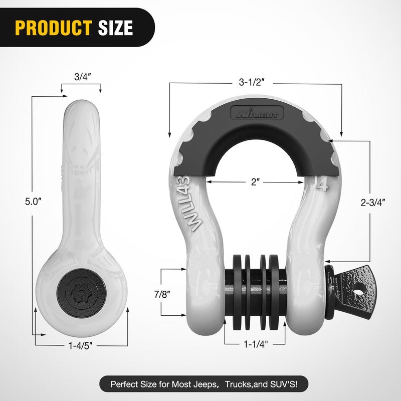 Nilight 3/4 inch D Ring Shackle 2 Pack 19T (41,887 lbs) Break Strength 4.75T WLL Heavy Duty Towing Hook with Anti-Theft System Anti-Rattle Isolators for Truck Jeep SUV ATV UTV Recovery White - Image 2