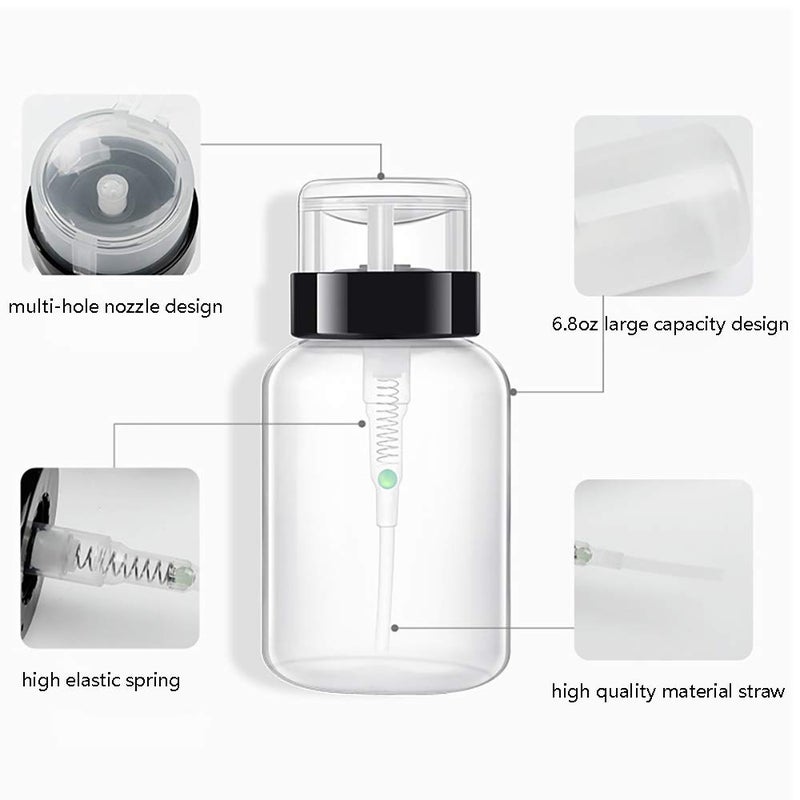 Hedume 16 Pack Push Down Empty Lockable Pump Dispenser Bottle, 6.8oz Professional Push Down Liquid Pumping Empty Bottle Dispenser for Nail Polish and Makeup Remover - Image 2