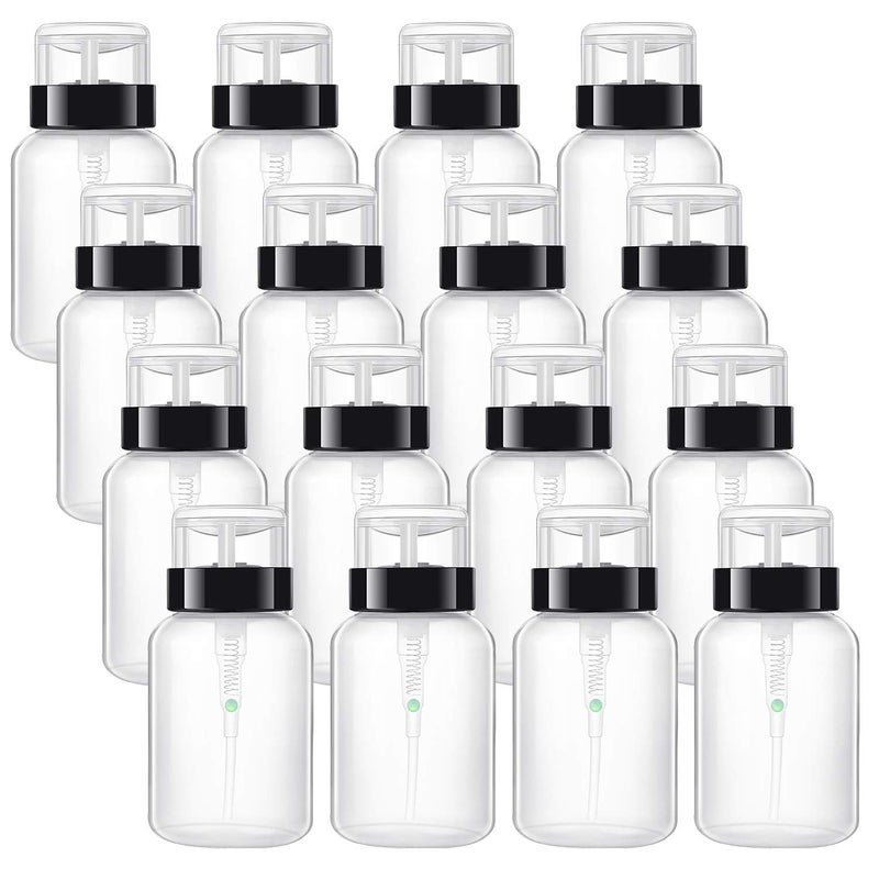 Hedume 16 Pack Push Down Empty Lockable Pump Dispenser Bottle, 6.8oz Professional Push Down Liquid Pumping Empty Bottle Dispenser for Nail Polish and Makeup Remover - Image 1