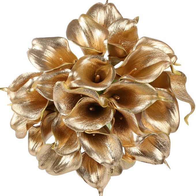Gold Flowers 24pcs Gold Calla Lilies Artificial Flowers for Decoration for DIY Wedding Bouquets Centerpieces Bridal Shower Party Home Flower Arrangement Decorations Golden