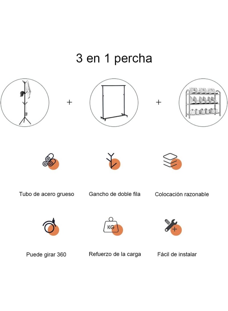 Multi-Purpose Metal Coat Rack Hangers with Lockable Wheels Metal coat rack, 32-inch hangers with shelves, hangers for hanging clothes, coats, shirts, sweaters, hats, bags - Image 5