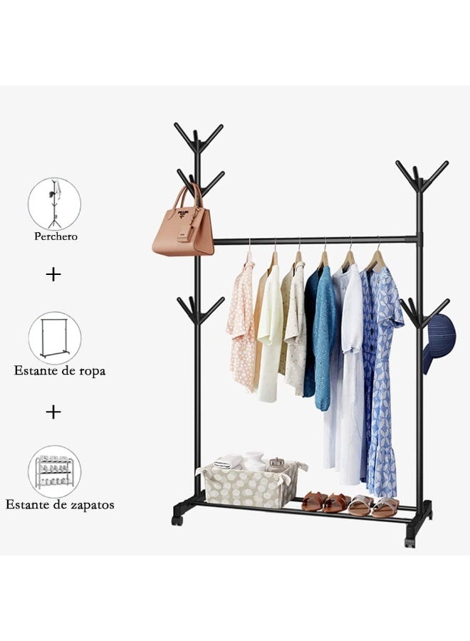 Multi-Purpose Metal Coat Rack Hangers with Lockable Wheels Metal coat rack, 32-inch hangers with shelves, hangers for hanging clothes, coats, shirts, sweaters, hats, bags - Image 1