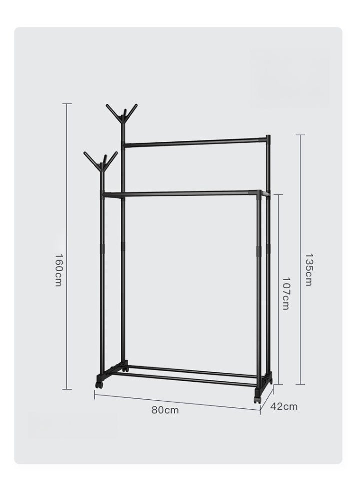 Multi-Purpose Metal Coat Rack Hangers with Lockable Wheels Metal coat rack, 32-inch hangers with shelves, hangers for hanging clothes, coats, shirts, sweaters, hats, bags - Image 3
