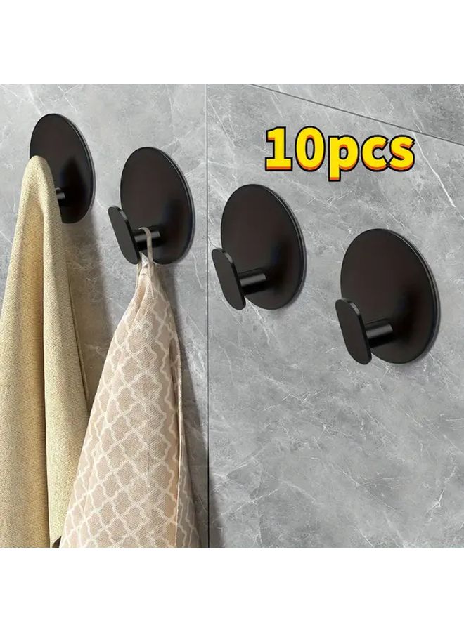 10 Pcs Black Wall Hooks Easy Adhesive Hangers For Bathroom Kitchen Towels Coats - Image 2