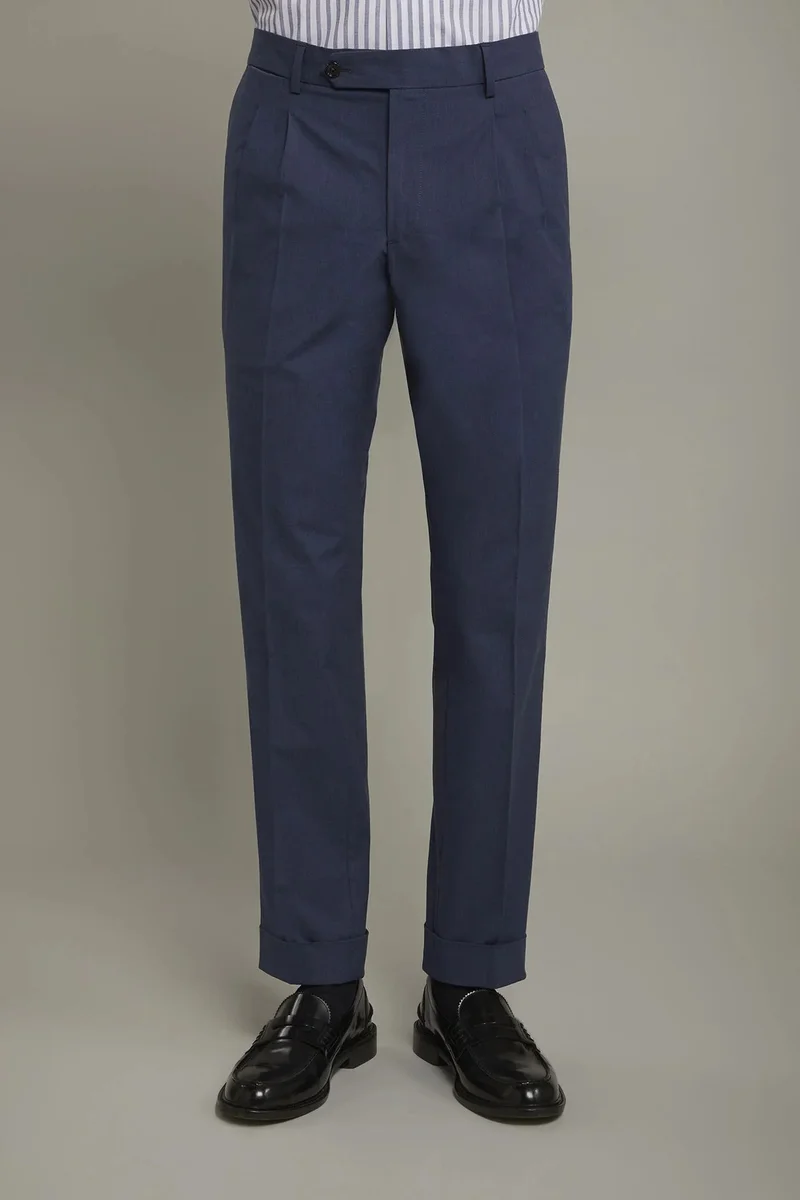 Doppelganger Men's classic trousers with double pleats in flamed effect fabric regular fit - Blue
