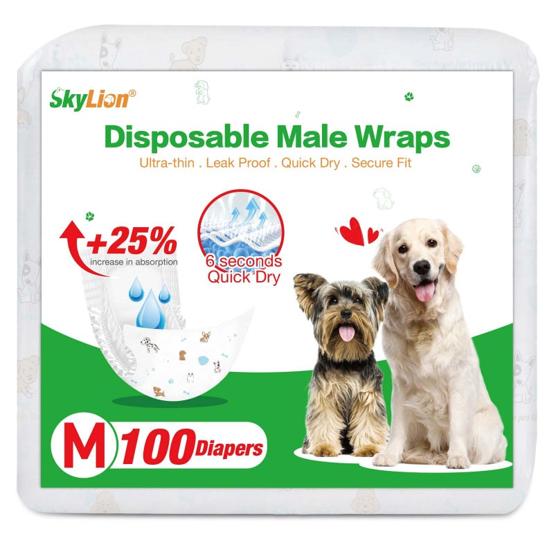 SKYLion Dog Diapers Male Disposable Super Absorbent, 50 Count, Male Dog Wraps Leak Proof, Ultra Dry & Breathable, Small - Image 1