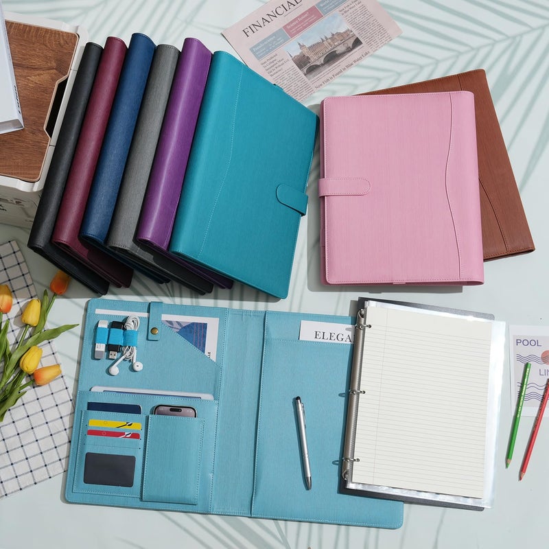 Wonderpool A4 PU Leather Portfolio Holder Ring File Document Case with Removable Binder Clipboard, Multi Pocket and Legal Pad for Business Organizer Interview and Meeting (Pink) - Image 5