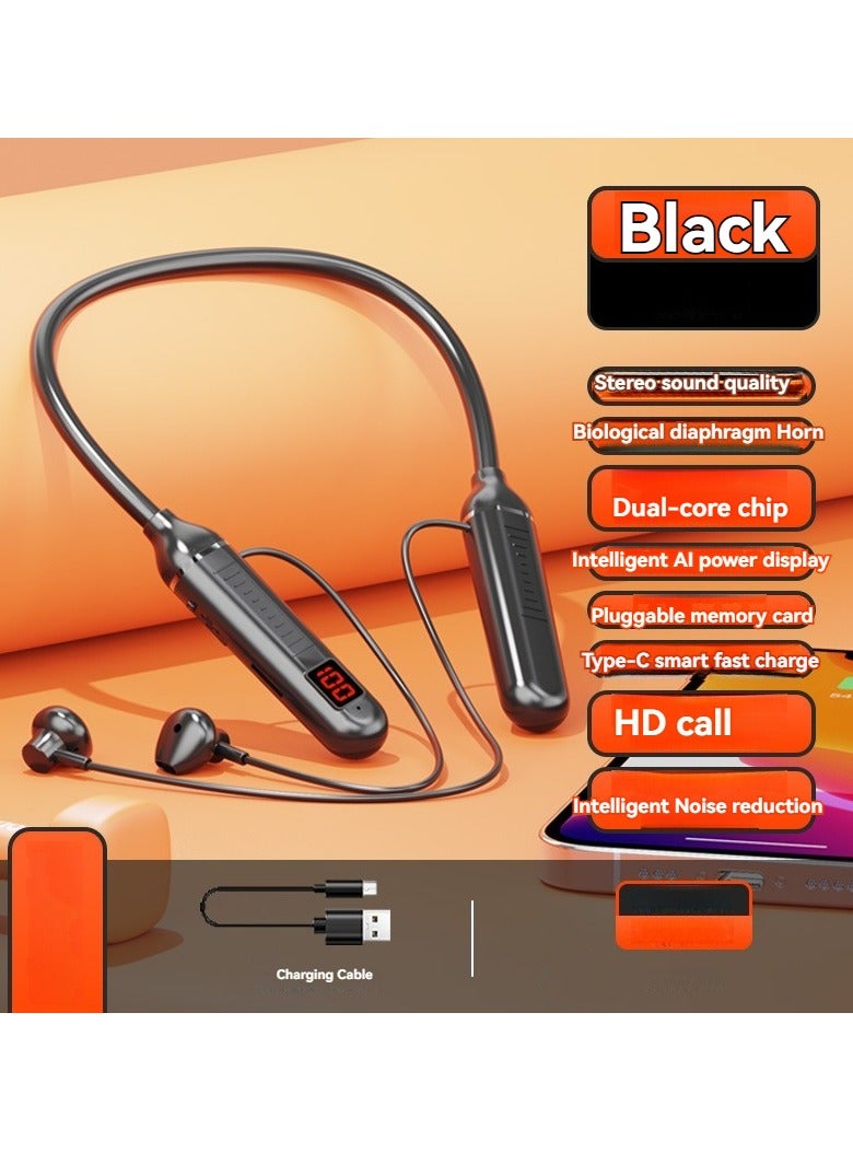 In-ear neck wireless Bluetooth headset digital display long endurance running sports headset black - Image 1