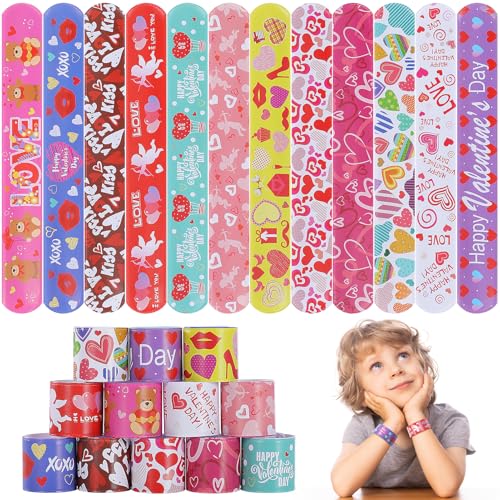 Genuvi Valentines Slap Bracelets for Kids 36PCS Valentines Day Gifts for Kids Bulk Snap Bracelets Valentine Party Favors Goodie Bag Stuffers Treats Student Classroom Exchange Prizes Decorations Accessories - Image 1