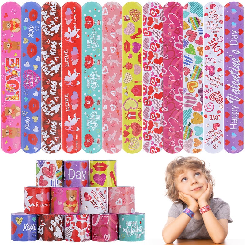 Genuvi Valentines Slap Bracelets for Kids 36PCS Valentines Day Gifts for Kids Bulk Snap Bracelets Valentine Party Favors Goodie Bag Stuffers Treats Student Classroom Exchange Prizes Decorations Accessories - Image 3