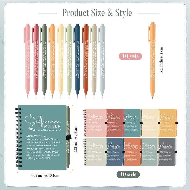 Resurhang 10 Sets Difference Maker Employee Appreciation Gifts Bulk Inspirational A6 Spiral Notebooks Journal with Ballpoint Pens for Social Worker Coworker Staff Team Office Gifts (Morandi Colors) - Image 2