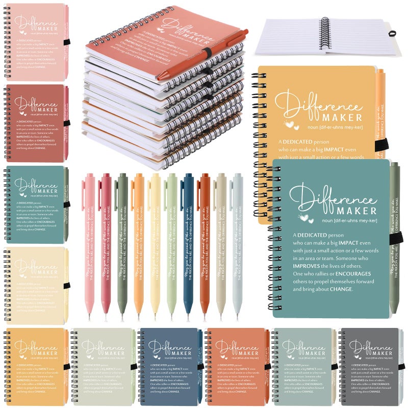 Resurhang 10 Sets Difference Maker Employee Appreciation Gifts Bulk Inspirational A6 Spiral Notebooks Journal with Ballpoint Pens for Social Worker Coworker Staff Team Office Gifts (Morandi Colors) - Image 1