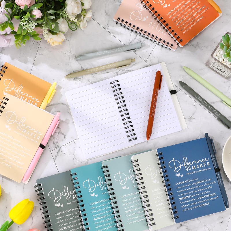Resurhang 10 Sets Difference Maker Employee Appreciation Gifts Bulk Inspirational A6 Spiral Notebooks Journal with Ballpoint Pens for Social Worker Coworker Staff Team Office Gifts (Morandi Colors) - Image 5