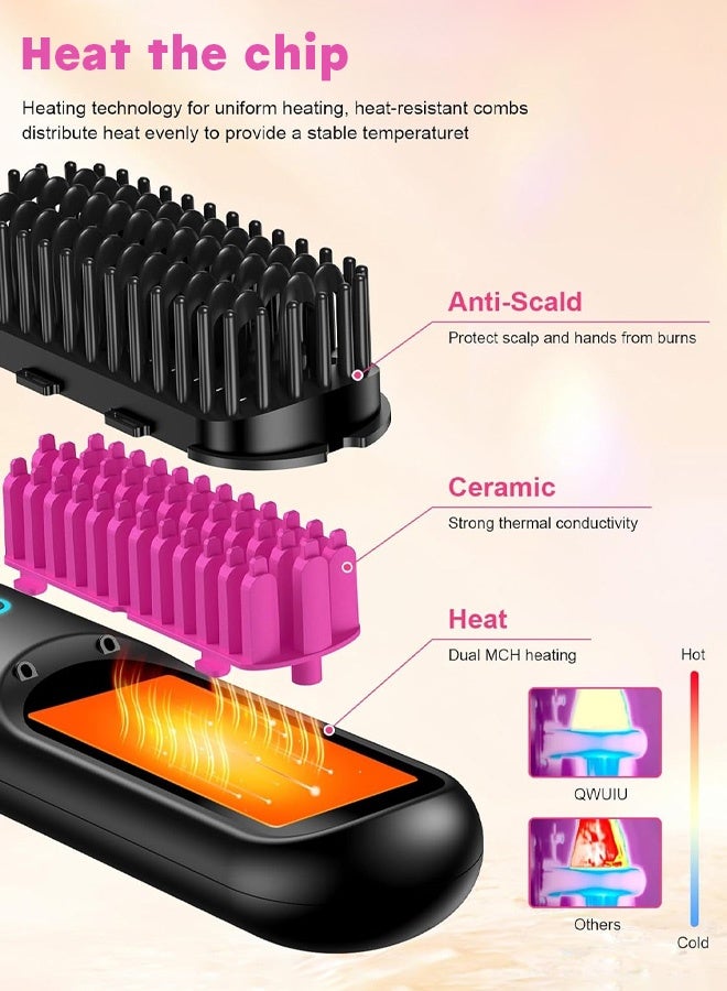 Hair Styling Brush, Multifunctional Cordless Electric Hot Comb, Durable LCD Display Straightening Brush, Portable Hair Straightening Iron Brush with 3 Heating Settings, USB Charging, Hair Accessories，Air Styler | Powerful Unisex Hairbrush | For Shiny Hair - White/Black，FM-LCD Wireless Ceramic Heated Straightening Comb - Image 4