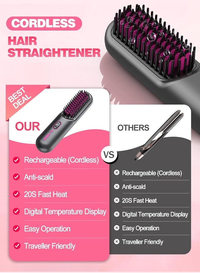 Hair Styling Brush, Multifunctional Cordless Electric Hot Comb, Durable LCD Display Straightening Brush, Portable Hair Straightening Iron Brush with 3 Heating Settings, USB Charging, Hair Accessories，Air Styler | Powerful Unisex Hairbrush | For Shiny Hair - White/Black，FM-LCD Wireless Ceramic Heated Straightening Comb - Image 2