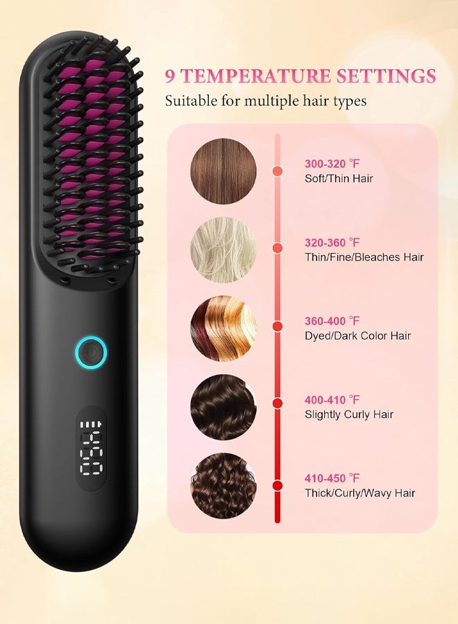 Hair Styling Brush, Multifunctional Cordless Electric Hot Comb, Durable LCD Display Straightening Brush, Portable Hair Straightening Iron Brush with 3 Heating Settings, USB Charging, Hair Accessories，Air Styler | Powerful Unisex Hairbrush | For Shiny Hair - White/Black，FM-LCD Wireless Ceramic Heated Straightening Comb - Image 5