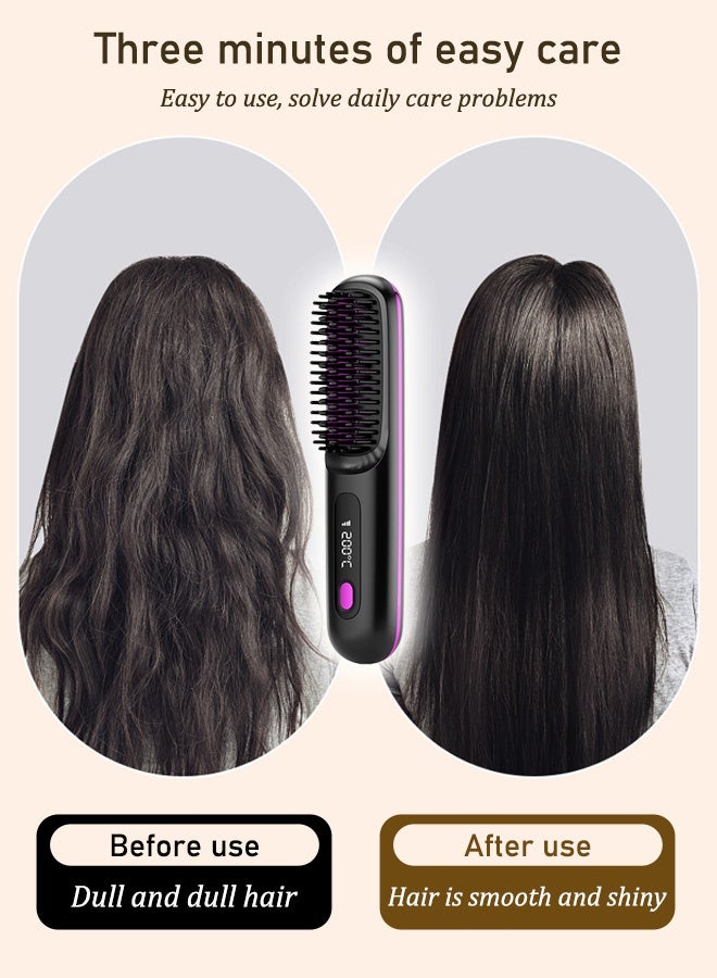 Hair Styling Brush, Multifunctional Cordless Electric Hot Comb, Durable LCD Display Straightening Brush, Portable Hair Straightening Iron Brush with 3 Heating Settings, USB Charging, Hair Accessories，Air Styler | Powerful Unisex Hairbrush | For Shiny Hair - White/Black，FM-LCD Wireless Ceramic Heated Straightening Comb - Image 1