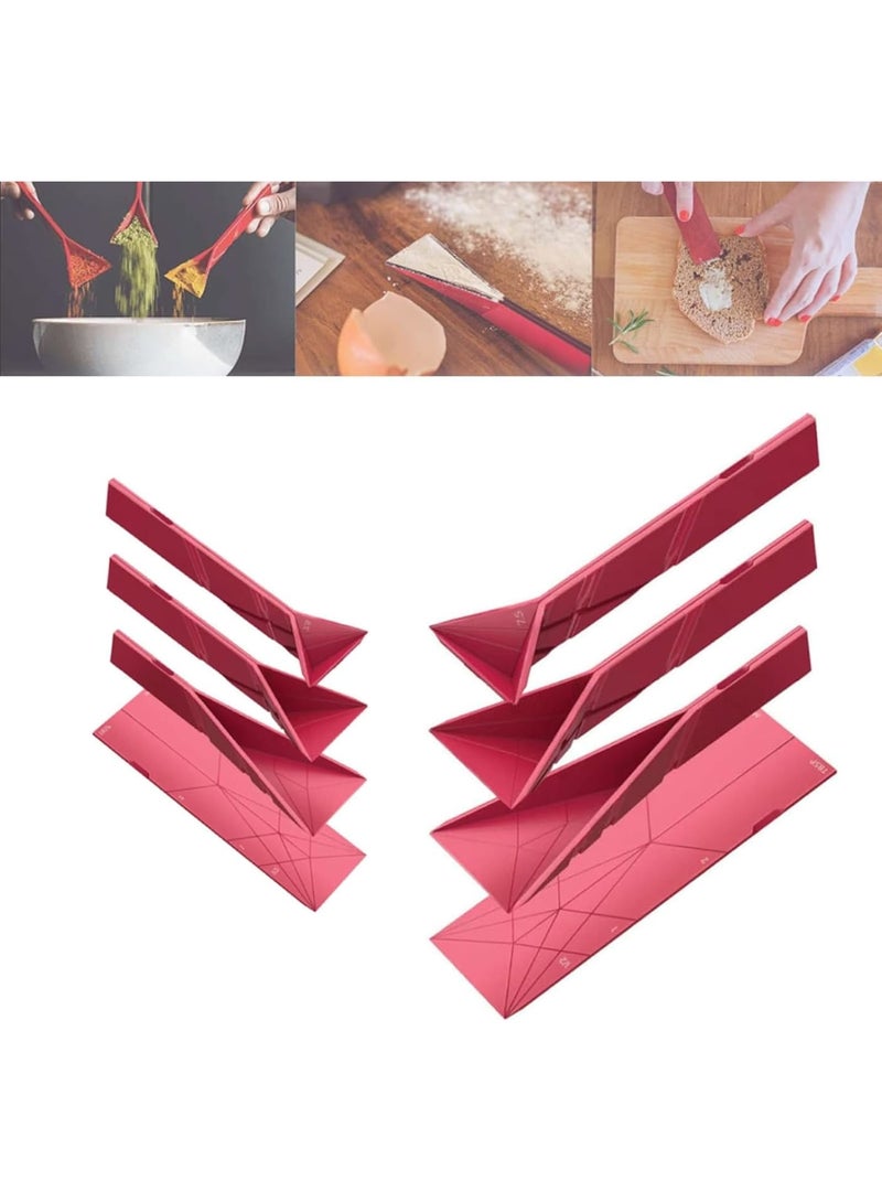 KASTWAVE Polygons Flat 3-in-1 Measuring Spoons - 2 Spoons with 6 Different Sizes, Multifunction Folds Flat, Kitchen Gadgets for Scooping Liquid Baking Ingredients, Measuring Dry and Liquid Ingredients (Red)