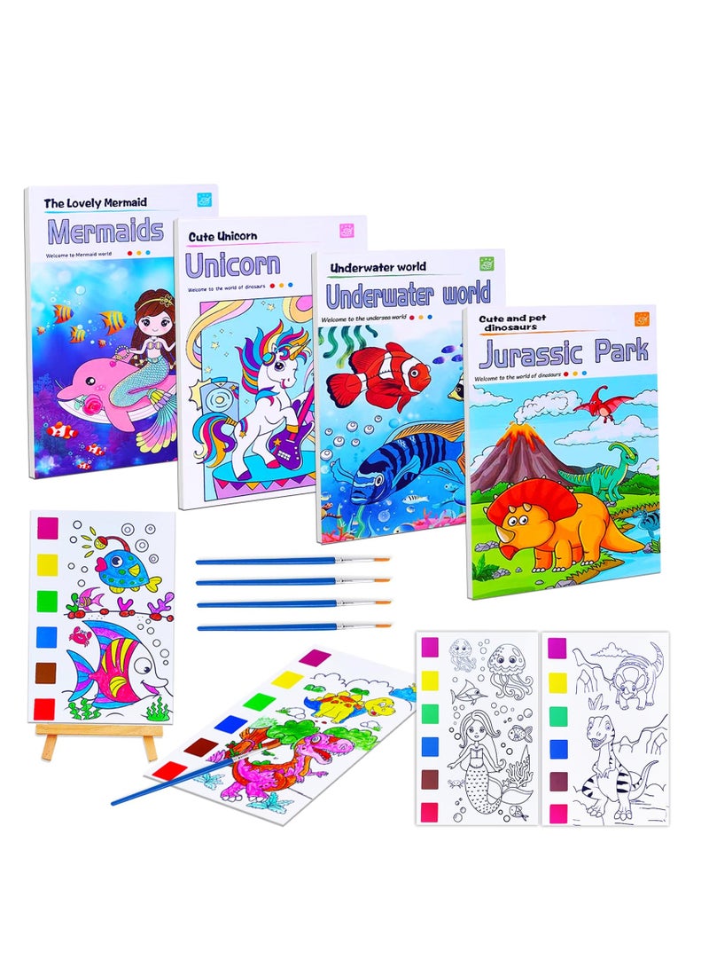 Barakah 4Pack Pocket Watercolor Painting Book Paint with Water Books Watercolor Painting Coloring Books for Toddlers Travel Pocket Watercolor Kit with Paints Birthday Children's Day Gifts for Kids - Image 1