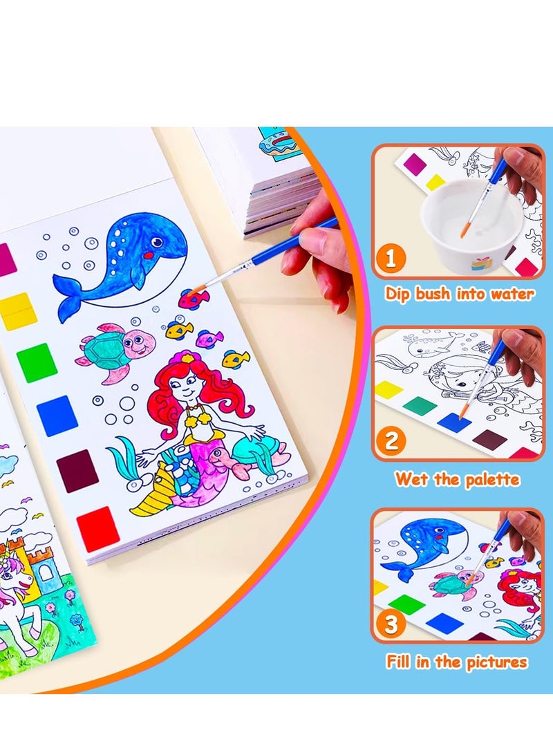 Barakah 4Pack Pocket Watercolor Painting Book Paint with Water Books Watercolor Painting Coloring Books for Toddlers Travel Pocket Watercolor Kit with Paints Birthday Children's Day Gifts for Kids - Image 4
