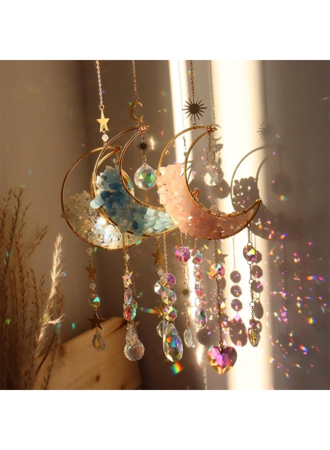 موثوقية التنبؤ كريستال صنكاتشر، مصيدة ضوء الشمس والقمر المعلقة مع منشورات زجاجية للنوافذ، ديكور كريستال كيانيت طبيعي، صنع قوس قزح في المنزل - Image 4